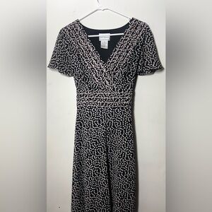 Karin Stevens Black and Pink Polka Dot Midi Dress